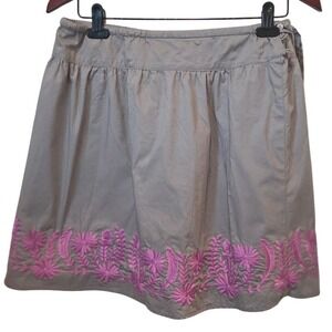 Garnet Hill Gray Embroidered Floral A-Line Skirt Women's Size 10